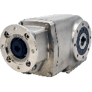 Clean-Geartech X42N, helical bevel gear Ø25H7 hollow shaft, 7,29:1, input 71B14, B3, stainless steel