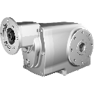 Clean-Geartech X43N, helical bevel gear Ø25H7 hollow shaft, 71,78:1, input 63B14, V5, stainless steel