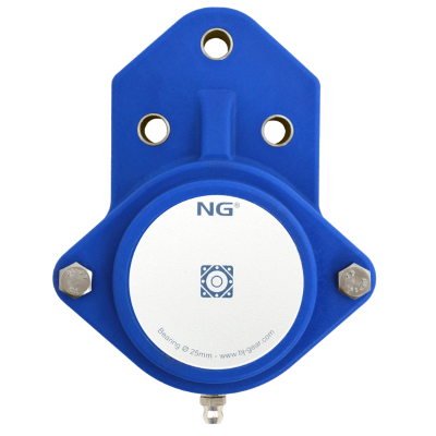 NG waterproof flange bearing F3 Ø25, 3-bolt, closed cover, blue NG waterproof flange bearing F3 Ø25, 3-bolt, closed cover, blue
