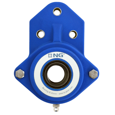 NG waterproof flange bearing F3 Ø25, 3-bolt, open cover, blue NG waterproof flange bearing F3 Ø25, 3-bolt, open cover, blue