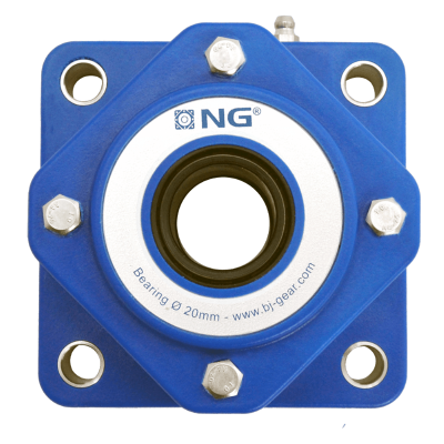 NG waterproof flange bearing F4 Ø20, 4-bolt, open cover, blue NG waterproof flange bearing F4 Ø20, 4-bolt, open cover, blue