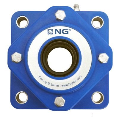 NG waterproof flange bearing F4 Ø25, 4-bolt, open cover, blue NG waterproof flange bearing F4 Ø25, 4-bolt, open cover, blue