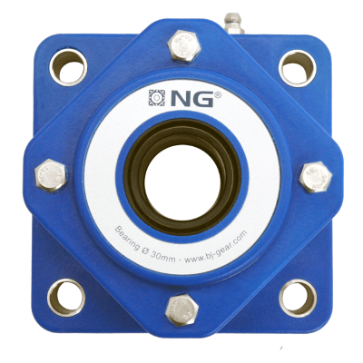NG wasserdicht Flanschlager F4 Ø30, 4-Loch, offener Deckel, blau