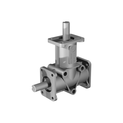 Poggi right angle gearbox 4011, R1:1, D1, Ø15f7, 2-way, Aluminium