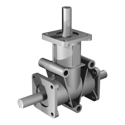 Poggi right angle gearbox 4033, R1:1, D1/2, Ø25f7, 3-way, Aluminium