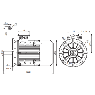 Busck AC motor T3CR180L, 22kW, 1460RPM, B3, 400/690, 50 Hz, Aluminium