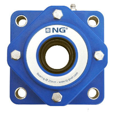 NG wasserdicht Flanschlager F4 Ø25, 4-Loch, offener Deckel, blau