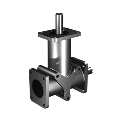 Poggi right angle gearbox 5030, R1:1, D2, Ø20f7, 2-way, Stainless steel