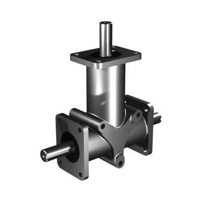 Poggi right angle gearbox 5031, R1:2, D1/2, Ø20f7, 3-way, Stainless steel