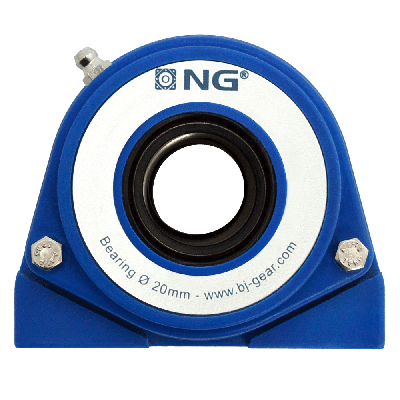 NG waterproof pillow block bearing with thread S2 Ø20, 2-bolt, open cover, blue