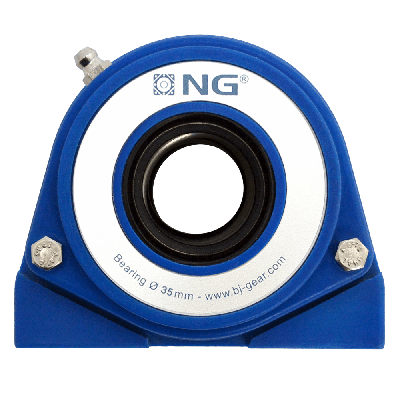 NG waterproof pillow block bearing with thread S2 Ø35, 2-bolt, open cover, blue