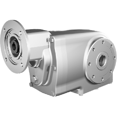 Clean-Geartech X43N, helical bevel gear Ø25H7 hollow shaft, 95,03:1, input 71B14, B3, stainless steel