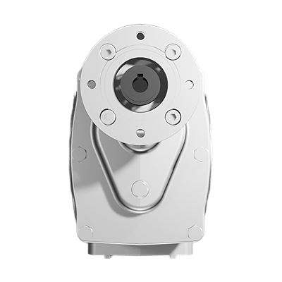 Clean-Geartech X63N, helical bevel gear Ø35H7 hollow shaft, 141,66:1, input 80B14, B3, stainless steel