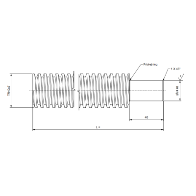 TR40x7 Trapezoidal spindle cut to length, outer end Ø24K6x40